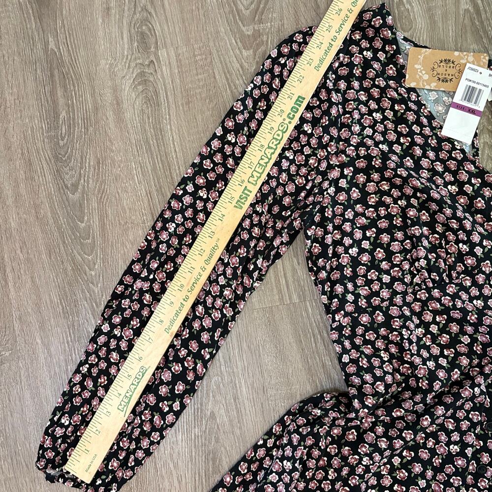 Mason & Belle Floral Long Sleeve Button Front Dress Women’s XXL Black Pink NWT - Picture 4 of 10